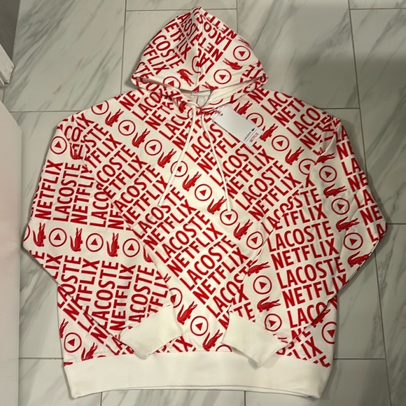 Men's Lacoste X Netflix Loose Fit All Over Pullover Hoodie - Main Image